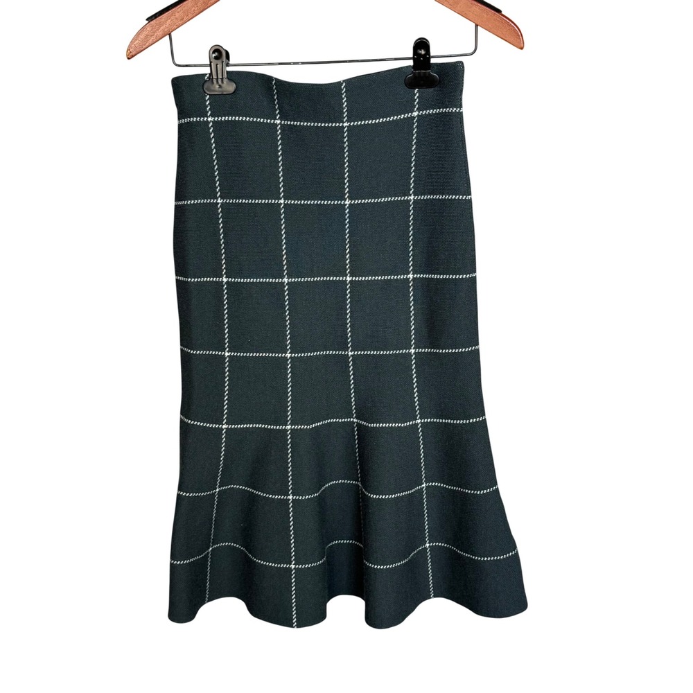Ann Taylor Skirt Small Petite Gray Wool Blend Windowpane‎ Plaid Flounce Knit